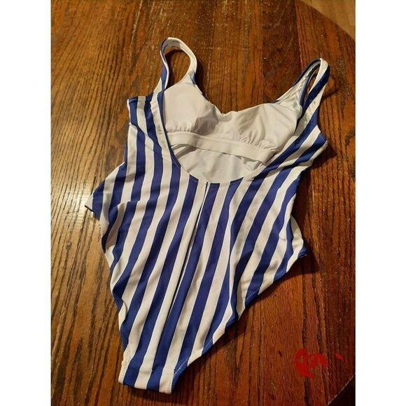 Medium Size 8/10 Love & Sports Blue White Stripe 1pc  Swimsuit Bathing Suit - Picture 4 of 6